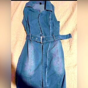 Sexy blue jean dress with belt size large.